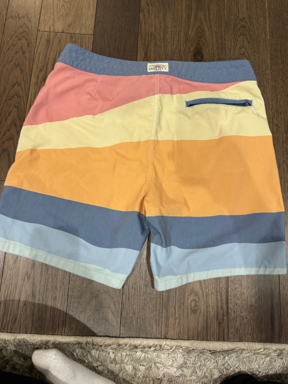 Faherty Pastel Sunrise Board Shorts in Yellow, Pink & Blue - Picture 2 of 3